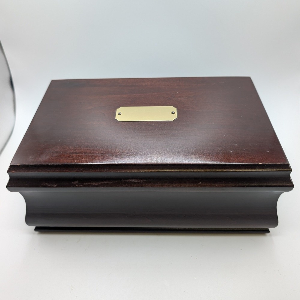 Vtg Eureka Mfg Co Cherry Wooden Jewelry Box Valet Burgundy Velvet Removable Tray